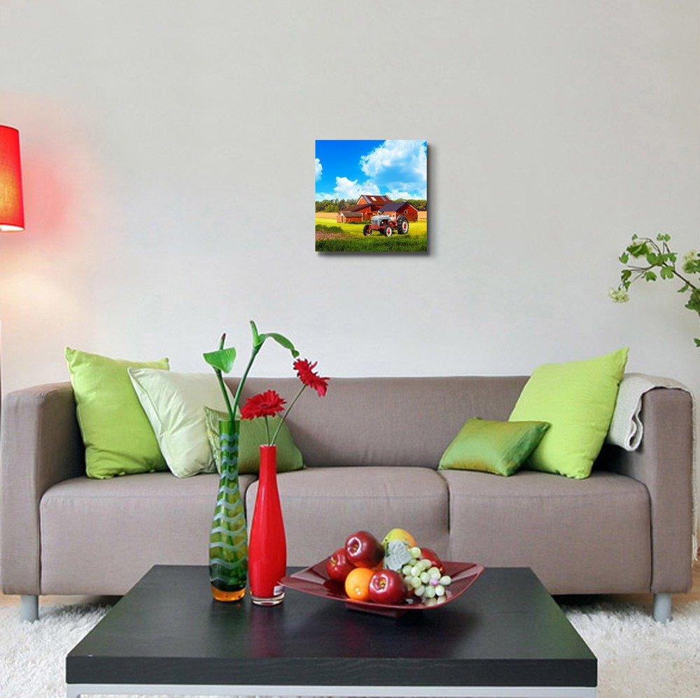 Canvas Prints Wall Art - Traditional American Country Farm With Blue Cloudy Sky | Modern Wall Decor/Home Art Stretched Gallery C